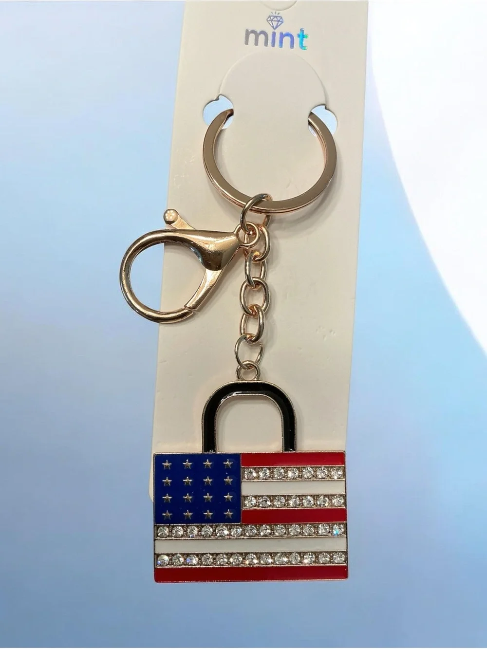 USA Flag Rhinestone Keychain/Bag Charm (2) RWB & Teddy Bear (1) Bundle NWT